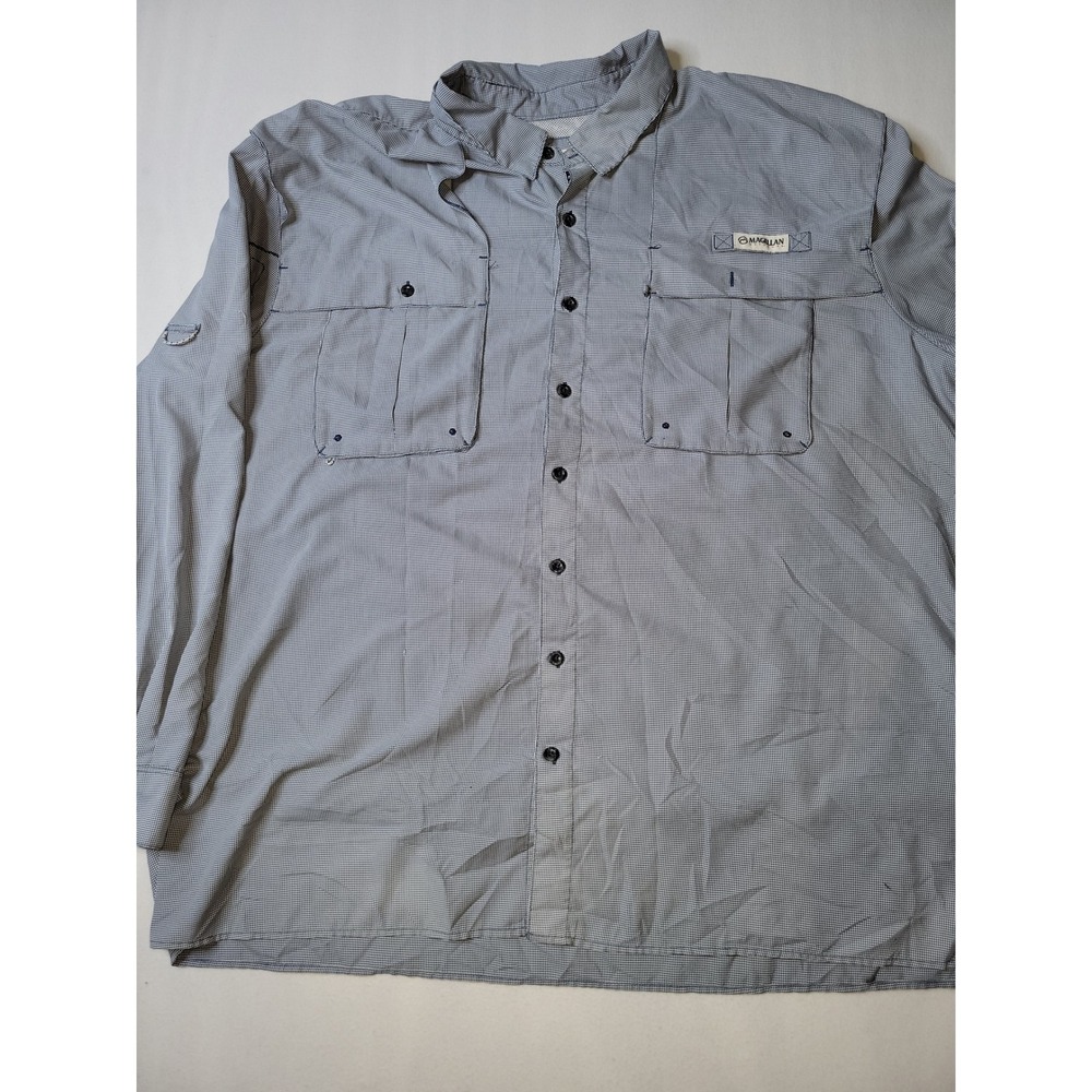 Magellan Outdoors Fish Gear Shirt Mens 3XL Blue White Houndstooth Long Sleeve